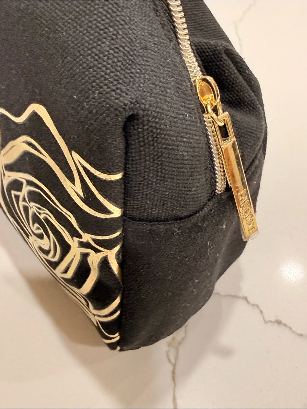 Lancôme Black Cosmetic Pouch with Gold Rose Accent